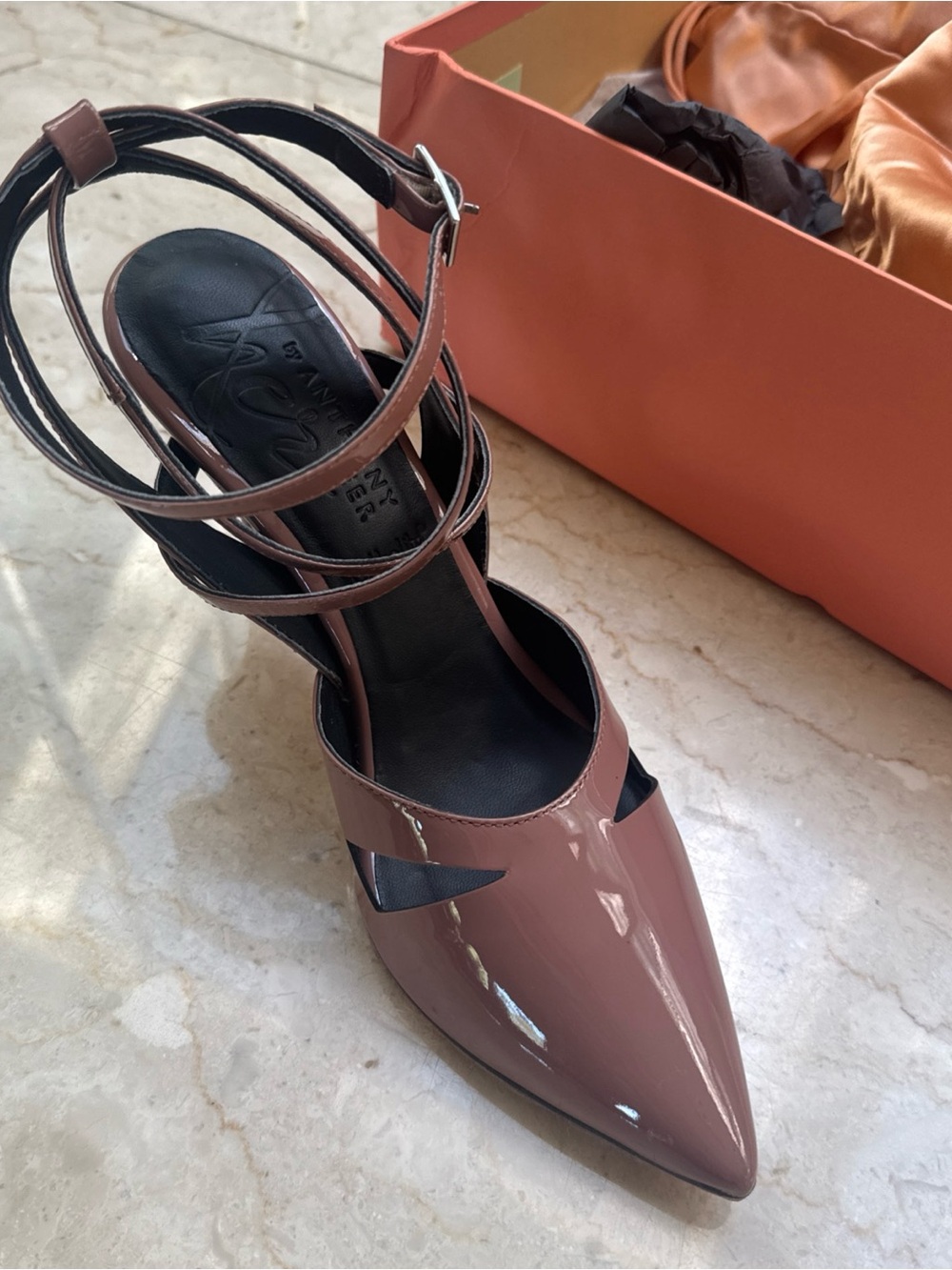 Patent Pointed-Toe Strappy Pump in Mauve - Women's Dress Heels